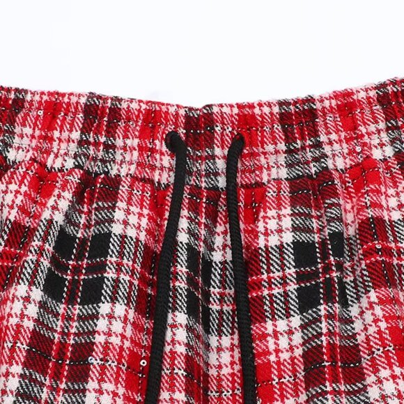 B.Sure Red And Black Plaid Casual Pants - Picture 3 of 4